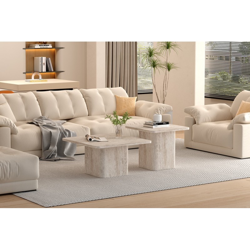Set tables basses Bobby travertin beige – MDF 25 mm 3D, set de 2, ref. 3085-1