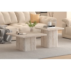 Set tables basses Bobby travertin beige – MDF 25 mm 3D, set de 2, ref. 3085-1