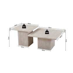 Set tables basses Bobby travertin beige – MDF 25 mm 3D, set de 2, ref. 3085-1