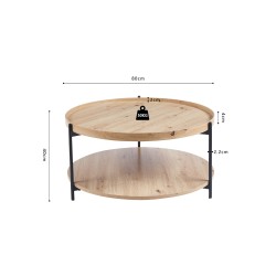 Table basse Dalina ronde Ø 80 cm décor Chêne Vieilli – MDF, bord relevé