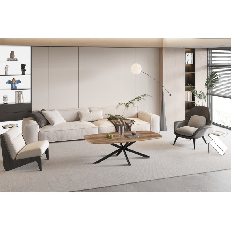 Table basse Aziz décor Mango – MDF 25 mm, pieds métal, 130 × 70 × 42,5 cm