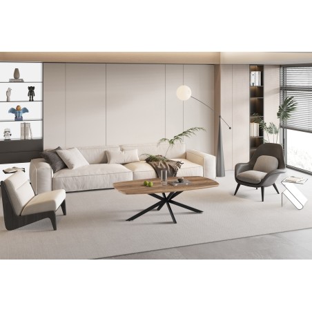 Table basse Aziz décor Mango – MDF 25 mm, pieds métal, 130 × 70 × 42,5 cm