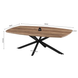 Table basse Aziz décor Mango – MDF 25 mm, pieds métal, 130 × 70 × 42,5 cm