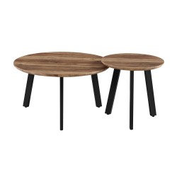 Set 2 tables basses Aziz Mango – MDF 25 mm, pieds métal, dimensions 80×80 et 50×50 cm