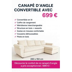 Canapé d'angle réversible avec lit et coffre 260x150 cm Plaisirs Meubles
