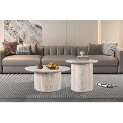 Table basse Lagos Ø 50 cm Travertin Beige – Plateau MDF 25 mm 3D, H 46 cm