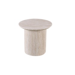 Table basse Lagos Ø 50 cm Travertin Beige – Plateau MDF 25 mm 3D, H 46 cm