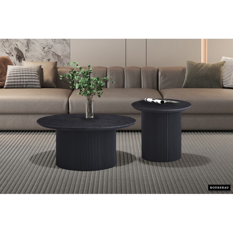 Table basse Lagos 80 cm Brun Foncé – MDF 25 mm 3D, Ø 80 × H 38 cm