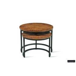 Set tables basses Goja Bois de manguier & métal – 50/60 × 38/45 cm