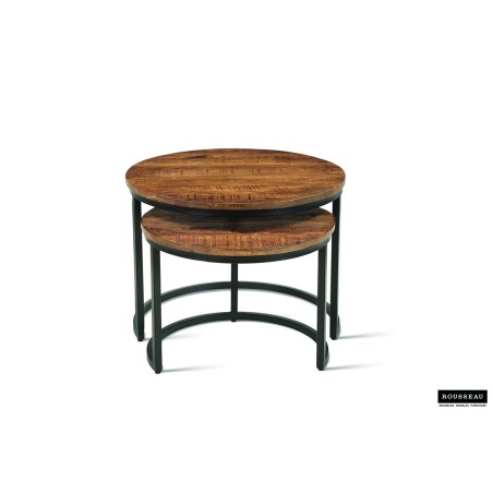 Set tables basses Goja Bois de manguier & métal – 50/60 × 38/45 cm