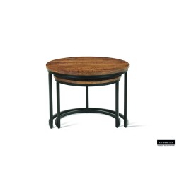 Set tables basses Goja Bois de manguier & métal – 50/60 × 38/45 cm