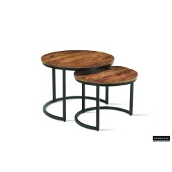 Set tables basses Goja Bois de manguier & métal – 50/60 × 38/45 cm