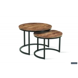 Set tables basses Goja Bois de manguier & métal – 50/60 × 38/45 cm