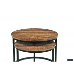 Set tables basses Goja Bois de manguier & métal – 50/60 × 38/45 cm