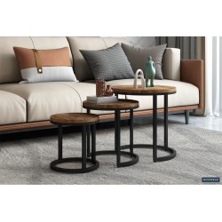 Set de 3 tables d’appoint Plano mango – bois massif & métal, Hauteurs 30/37/45 cm
