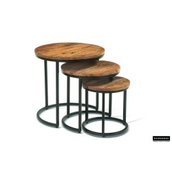 Set de 3 tables d’appoint Plano mango – bois massif & métal, Hauteurs 30/37/45 cm