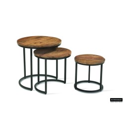 Set de 3 tables d’appoint Plano mango – bois massif & métal, Hauteurs 30/37/45 cm