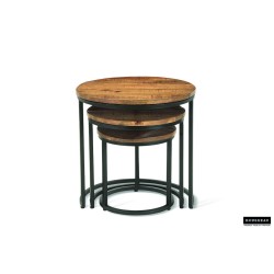 Set de 3 tables d’appoint Plano mango – bois massif & métal, Hauteurs 30/37/45 cm