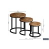Set de 3 tables d’appoint Plano mango – bois massif & métal, Hauteurs 30/37/45 cm