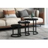 Set de 3 tables d’appoint Plano — Manguier noir sur structure métal, Ø 30/37/45 cm