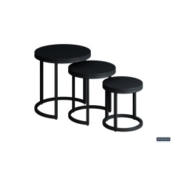 Set de 3 tables d’appoint Plano — Manguier noir sur structure métal, Ø 30/37/45 cm