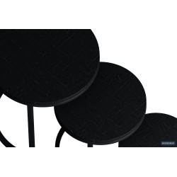 Set de 3 tables d’appoint Plano — Manguier noir sur structure métal, Ø 30/37/45 cm