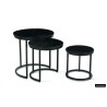 Set de 3 tables d’appoint Plano — Manguier noir sur structure métal, Ø 30/37/45 cm