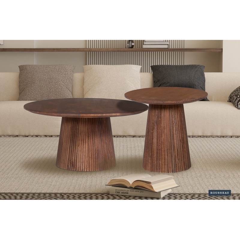 Table basse Miguel 80 cm Bois de manguier massif clair – Ø 80 × H 38 cm