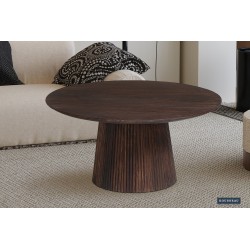 Table basse Miguel 80 cm foncé – Bois de manguier massif, Ø 80 × H 38 cm