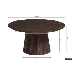 Table basse Miguel 80 cm foncé – Bois de manguier massif, Ø 80 × H 38 cm