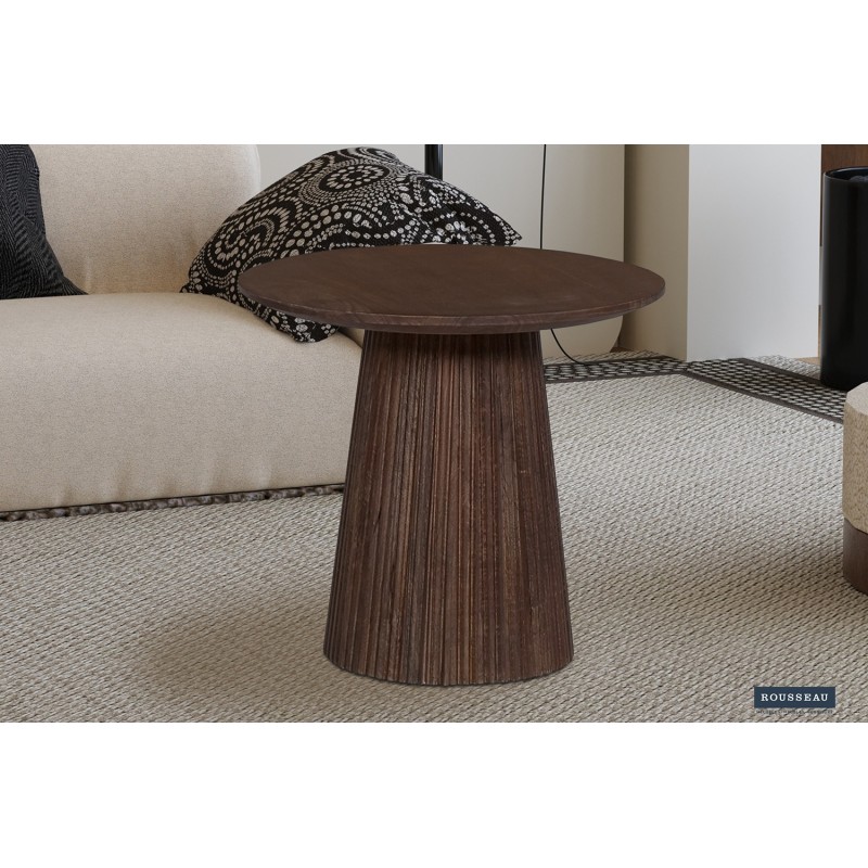Table basse Miguel 50 cm foncée – bois de manguier massif, Ø 50 × H 46 cm