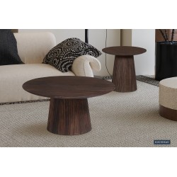 Table basse Miguel 50 cm foncée – bois de manguier massif, Ø 50 × H 46 cm