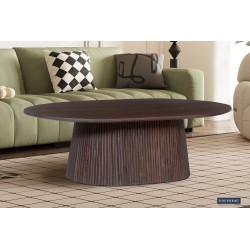 Table basse Miguel 120 cm ovale, bois de manguier massif foncé – robustesse & style