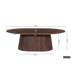 Table basse Miguel 120 cm ovale, bois de manguier massif foncé – robustesse & style