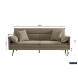 canapé-lit, Sivas, beige, gris, canapé convertible, mousse froide, bois d’eucalyptus, canapé gain de place, couchage d’appoint