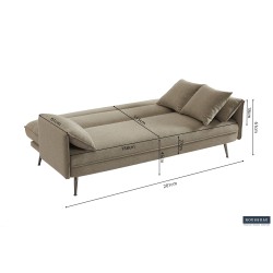 canapé-lit, Sivas, beige, gris, canapé convertible, mousse froide, bois d’eucalyptus, canapé gain de place, couchage d’appoint