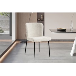Chaise Lisa Bouclé Écru – Velours & métal, H 85 × L 50 × P 62 cm