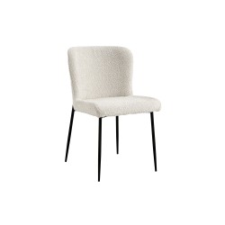 Chaise Lisa Bouclé Écru – Velours & métal, H 85 × L 50 × P 62 cm