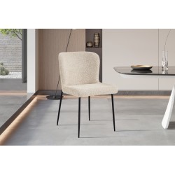 Chaise Lisa Bouclé Beige – pieds métal, 85 × 50 × 62 cm, confort et style