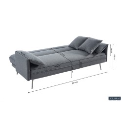 canapé-lit, Sivas, beige, gris, canapé convertible, mousse froide, bois d’eucalyptus, canapé gain de place, couchage d’appoint