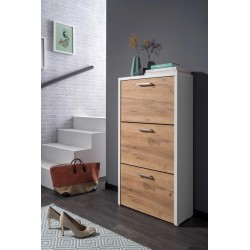 Meuble à chaussures Fulda 3 tiroirs – Blanc & Chêne – Capacité 18 paires
