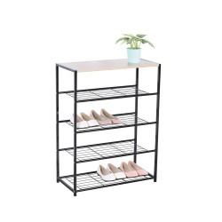 Meuble à chaussures Toby 1210 – 4 niveaux – Métal noir & décor chêne