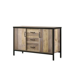 Buffet MTL-19 en bois recyclé imitation chêne – 2 portes & 3 tiroirs
