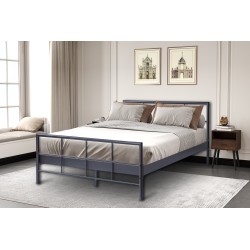 Lit "Davy" métal gris foncé avec sommier – 90, 140 ou 160 × 200 cm