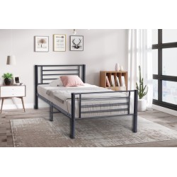 Lit "Sammy" métal gris foncé 90×200 cm avec sommier