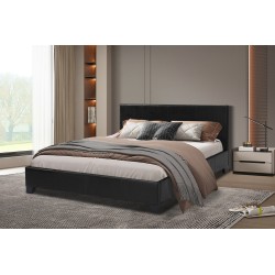 Lit "Roma" 160×200 cm avec sommier – PU Noir ou Tissu Gris