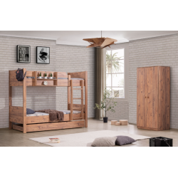 Lit "Tripo" bois noyer – 3 tailles disponibles + armoires assorties