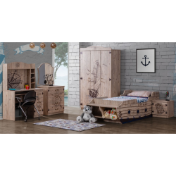 Lit enfant Captain 90x200 cm – Bateau pirate avec rangements
