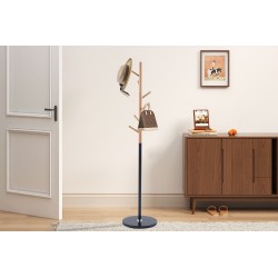 Porte-manteaux Viola Noir mat – Bois de hêtre & métal, 172 × 37 cm