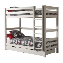 Lit superposé Pino blanc 90×200 cm – Sommier inclus, matelas & tiroirs en option